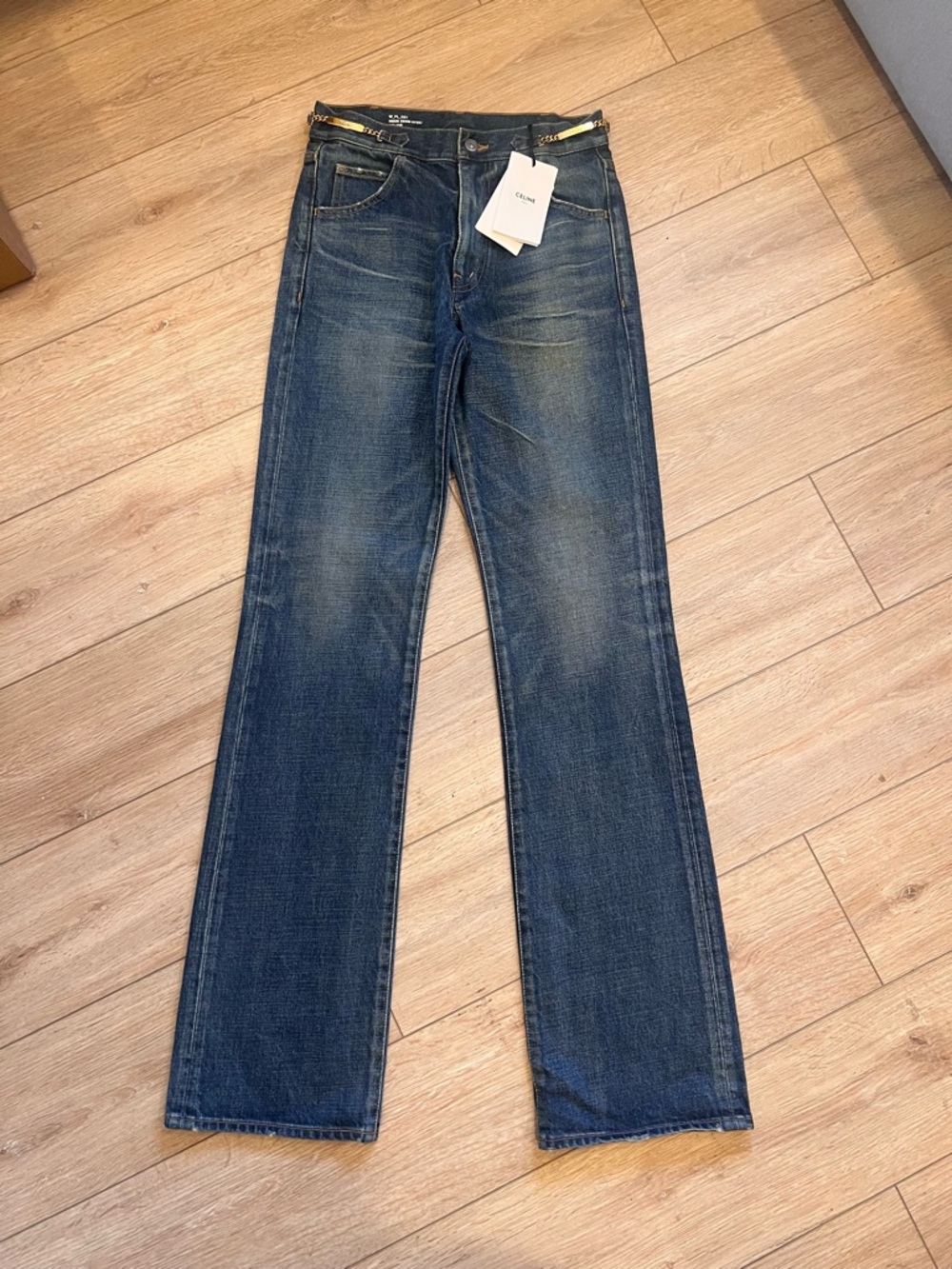Celine Triomphe Chain Detail Jeans – Gold Chain Waist – Designer Denim - Picture 2 of 15